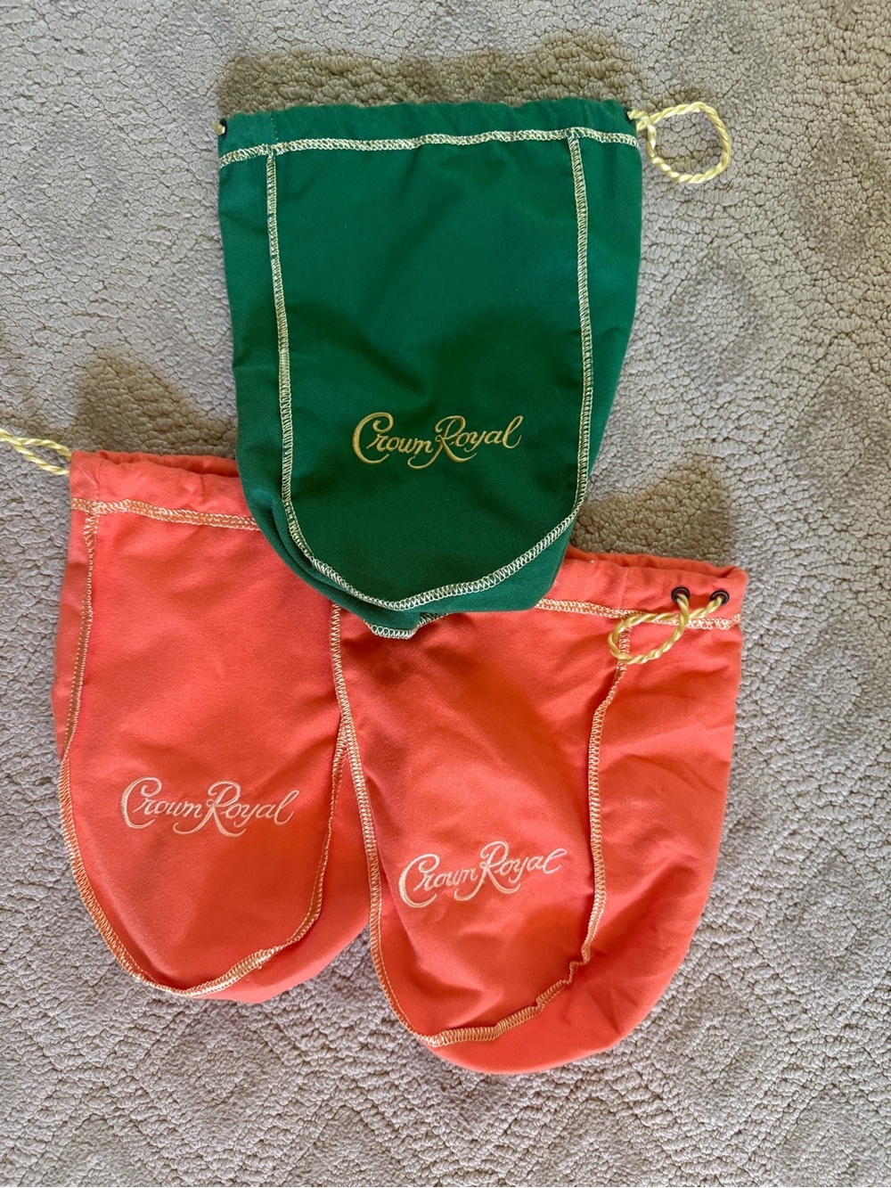 Crown Royal Drawstring Pouches - Green and Orange